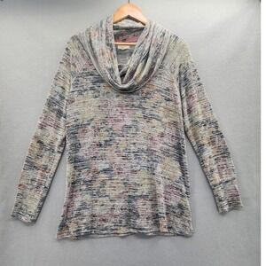 Cupio Blush‎ Womens Large Floral Cowl Neck Long Sleeve Knit Top Grey Multi Color